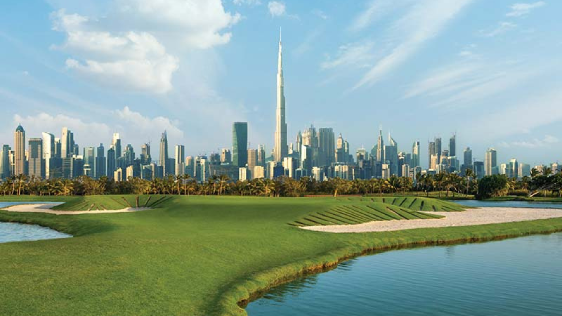 Dubai Hills Estate community with Burj khalifa view